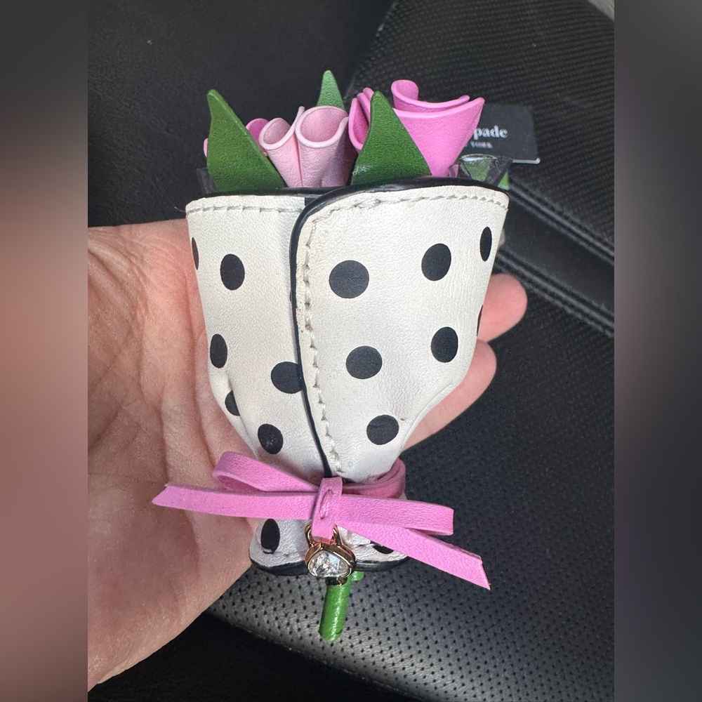 Kate Spade Pink and Black Polka Dot Keychain - Picture 2 of 5